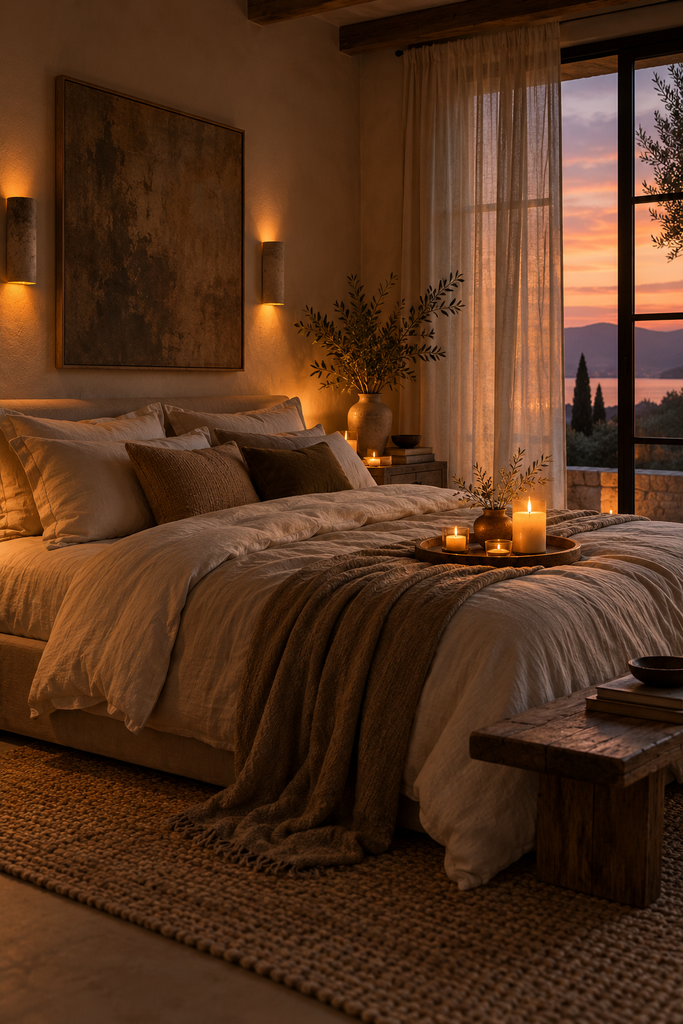 candlelit mediterranean sunset bedroom