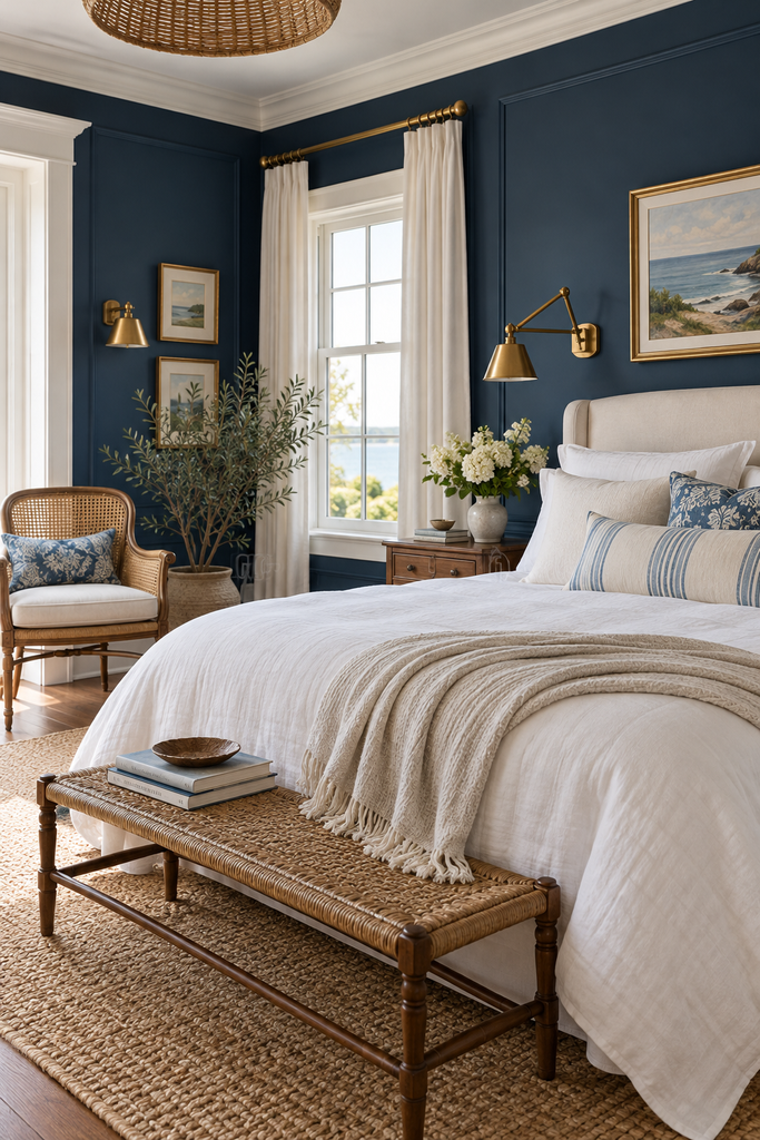 coastal navy bedroom retreat