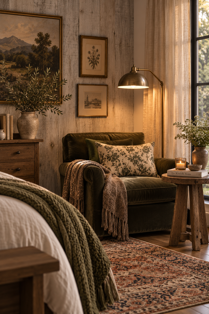 cozy olive reading corner