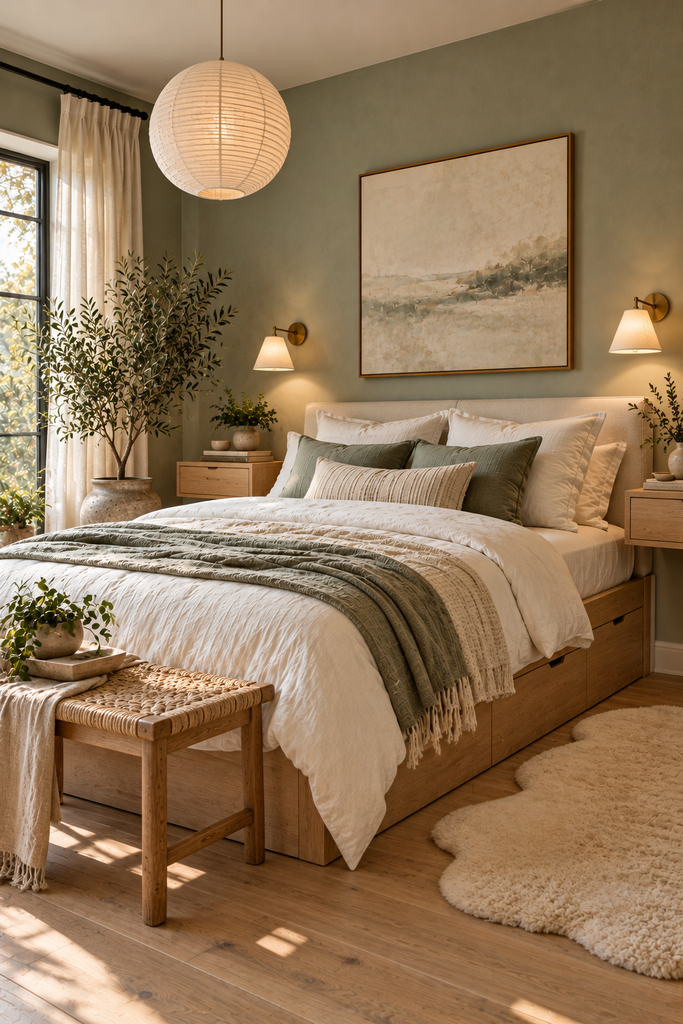 cozy sage minimalist bedroom retreat