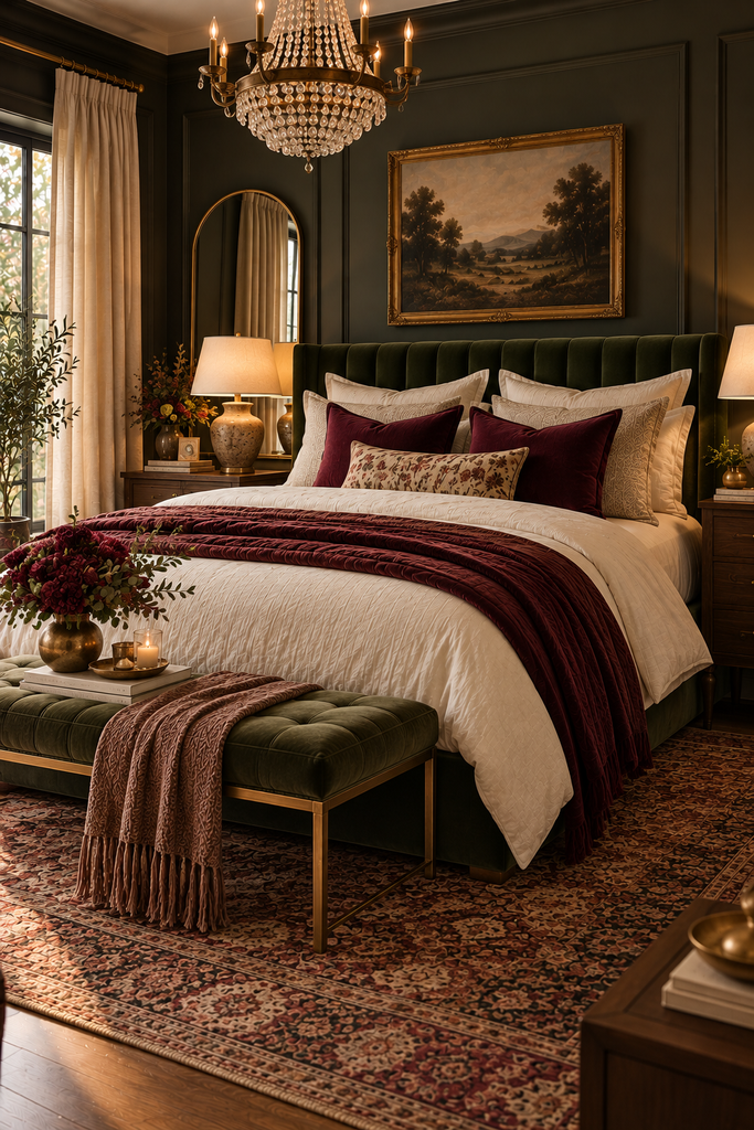 moody emerald luxury bedroom
