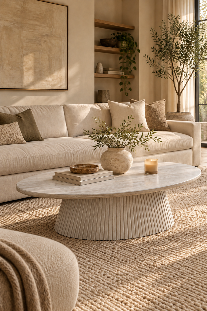 25 Luxury Living Room Ideas That Look Polished and Live Easy sunlit earthy living room with fluted table