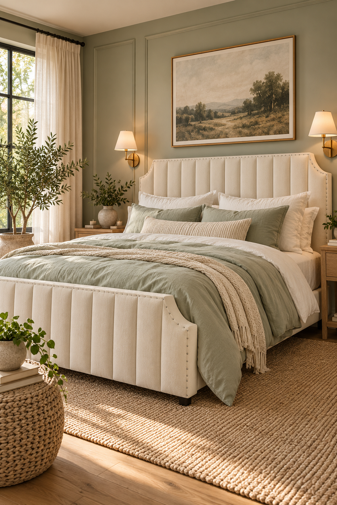 sunlit sage green bedroom retreat
