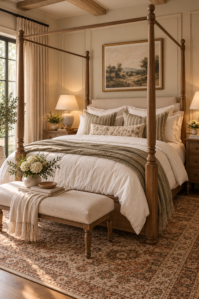 warm traditional four poster bedroom